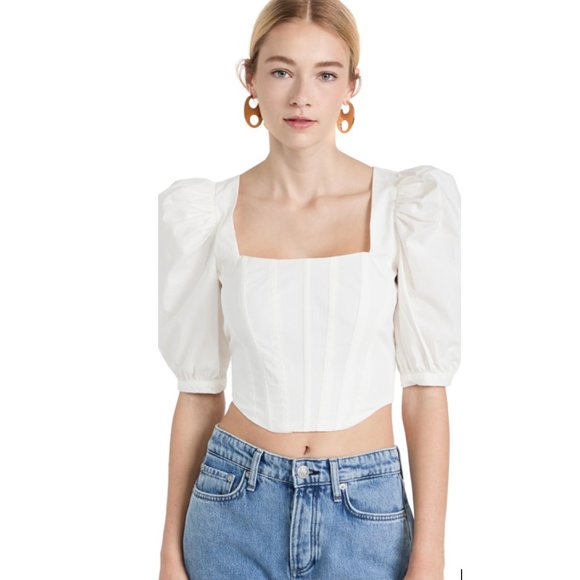 WAYF Avalon Puff Sleeve Bustier Top